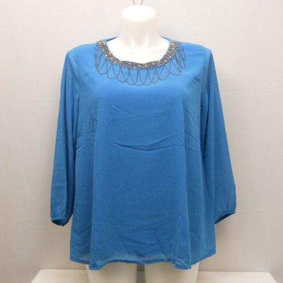 C.O.C. Ladies Top Embellished-Beaded-Neck Turquoise Plus Size 3XL NWT - Picture 3 of 6